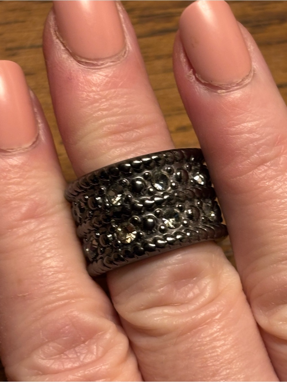 Gunmetal Crystal Accent Wide Band Ring